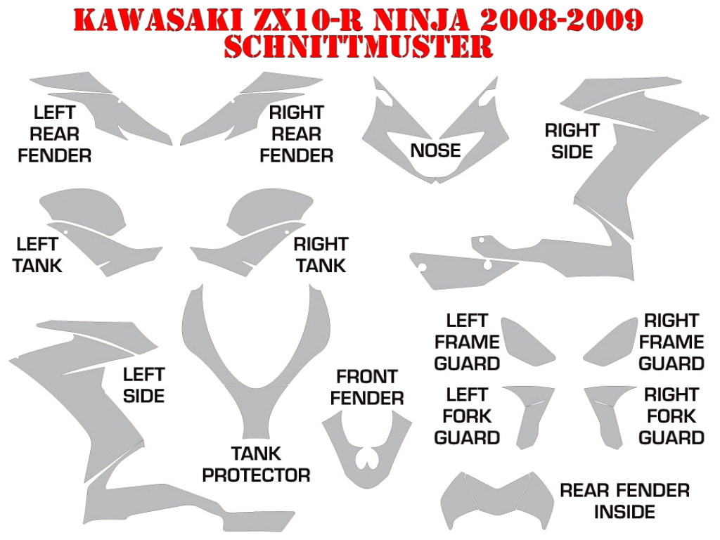 Schnittmuster für Kawasaki ZX10 Ninja Sport 2008-2009