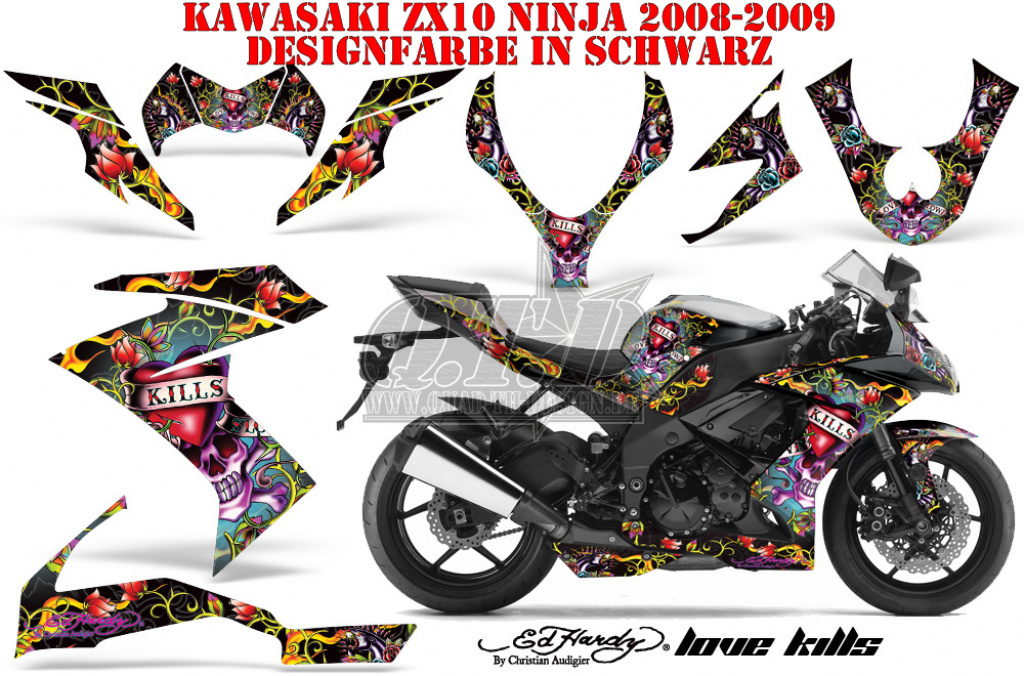 Ed-Hardy - LoveKills Schwarz für Kawasaki ZX10 Ninja Sport 2008-2009