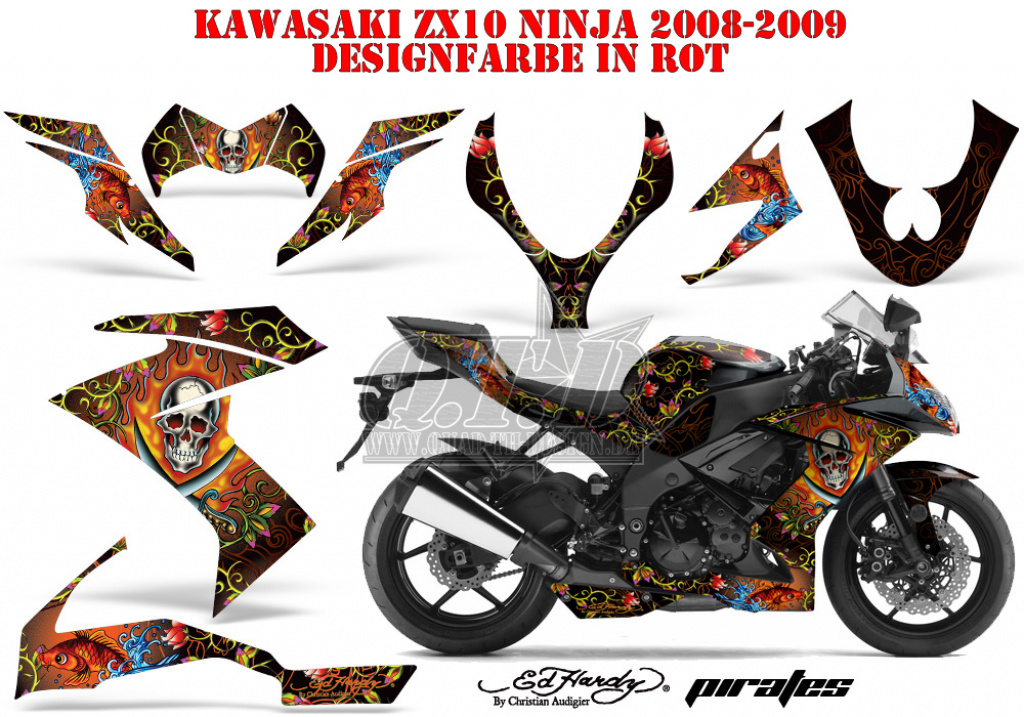 Ed-Hardy - Pirates Rot für Kawasaki ZX10 Ninja Sport 2008-2009
