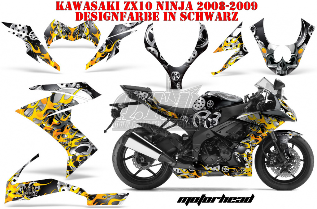 Motorhead Schwarz für Kawasaki ZX10 Ninja Sport 2008-2009