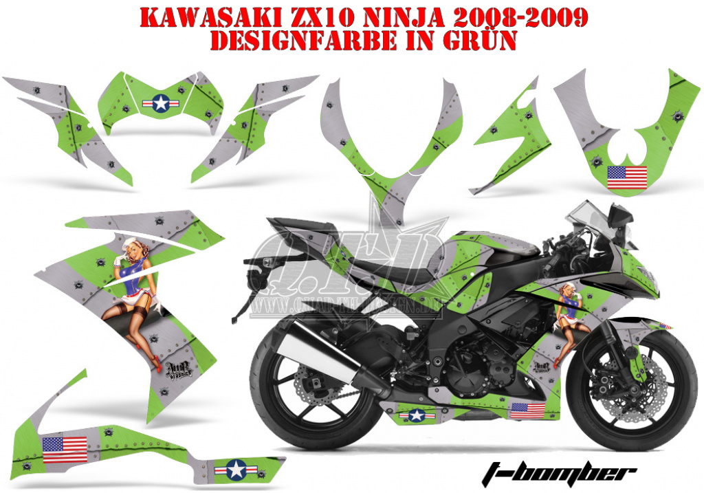 T-Bomber Grün für Kawasaki ZX10 Ninja Sport 2008-2009