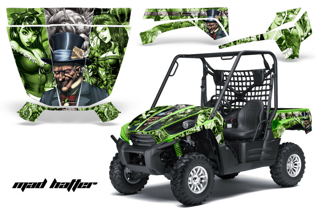 Example Picture Mad Hatter Background = Green, Design color = Silver on a Kawasaki Teryx 750 2010-2012