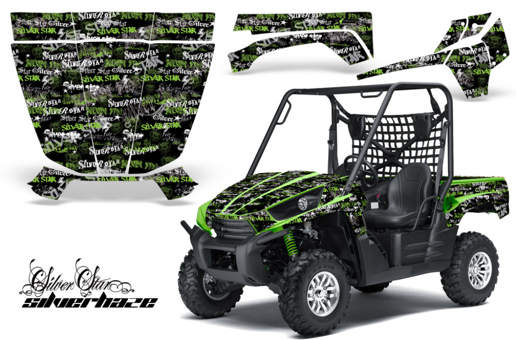 Example Picture SilverStar - Silverhaze Background = Black, Design color = Green on a Kawasaki Teryx 750 2010-2012