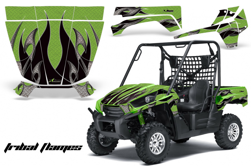 Example Picture Tribal Flames Background = Green, Design color = Black on a Kawasaki Teryx 750 2010-2012