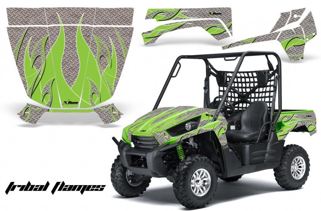 Example Picture Tribal Flames Background = Silver, Design color = Green on a Kawasaki Teryx 750 2010-2012