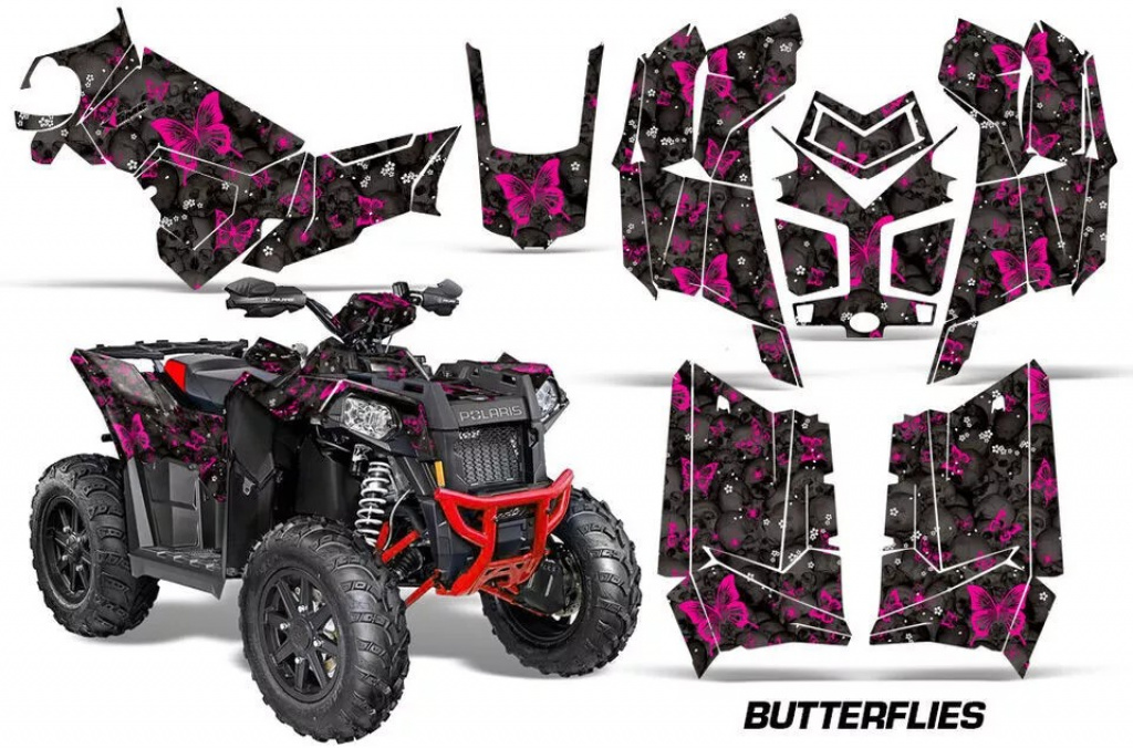 Butterfly Hintergrund = Schwarz, Designfarbe = Pink für Polaris Scrambler 850/1000 XP 2013-2022
