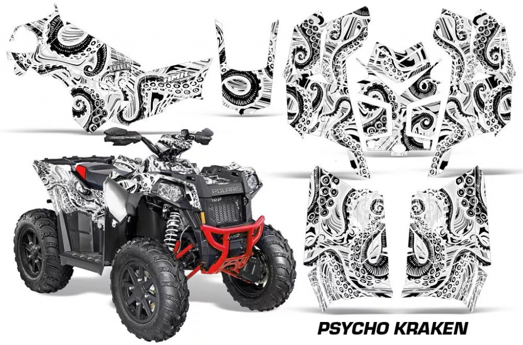 Psycho Kraken Hintergrund = Weiß, Designfarbe = Schwarz für Polaris Scrambler 850/1000 XP 2013-2022