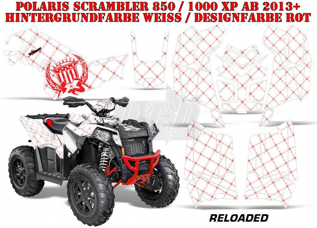 Silverstar - Reloaded Hintergrund = Weiß, Designfarbe = Rot für Polaris Scrambler 850/1000 XP 2013-2022