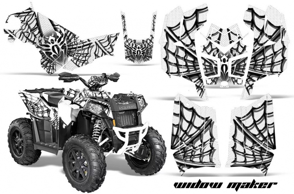 Widow Maker Hintergrund = Weiß, Designfarbe = Schwarz für Polaris Scrambler 850/1000 XP 2013-2022