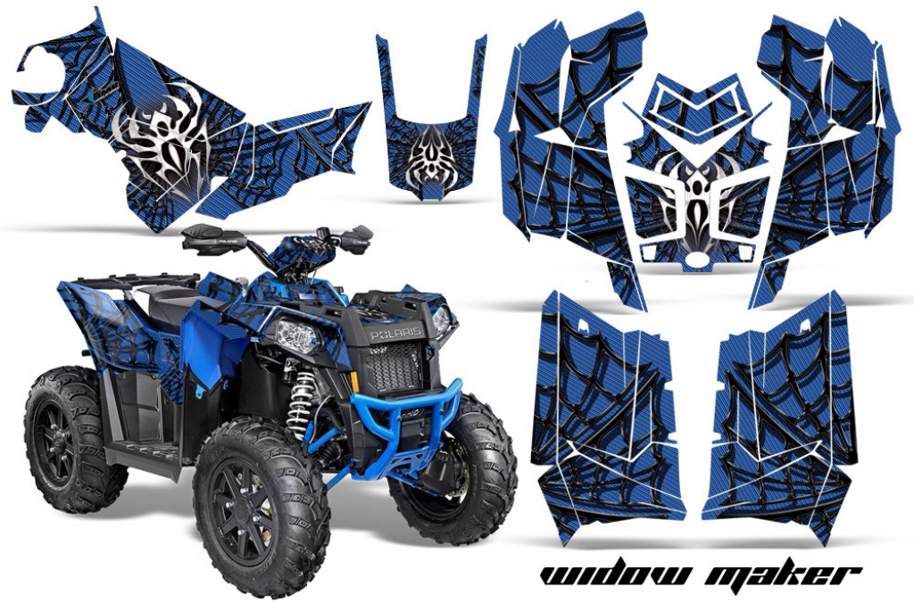 Widow Maker Hintergrund = Blau, Designfarbe = Schwarz für Polaris Scrambler 850/1000 XP 2013-2022