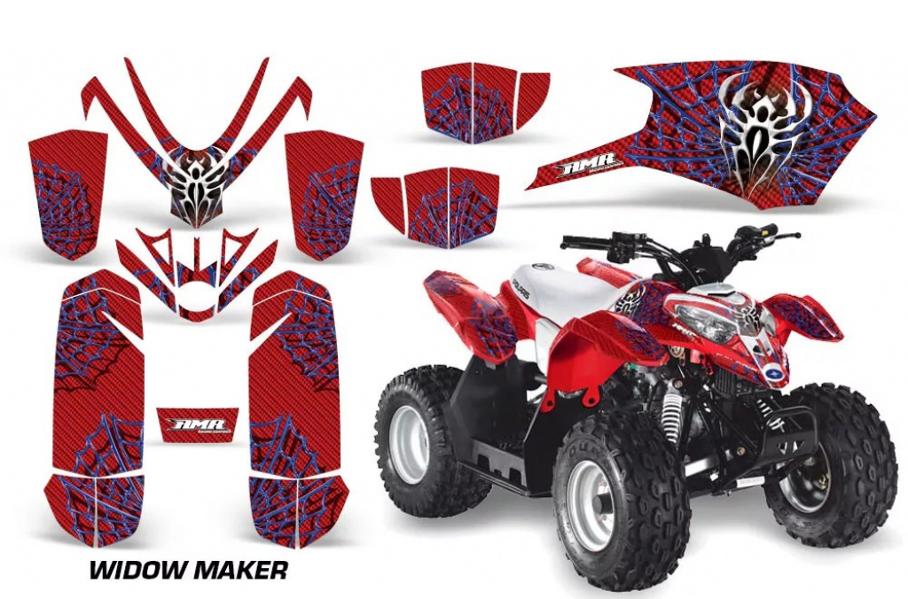 Widow Maker Hintergrund = Rot, Designfarbe = Blau für Polaris Predator 50