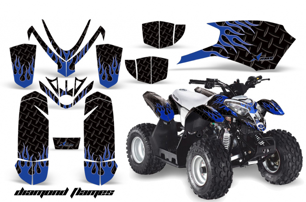 Diamond Flames Hintergrund = Schwarz, Designfarbe = Blau für Polaris Predator 50