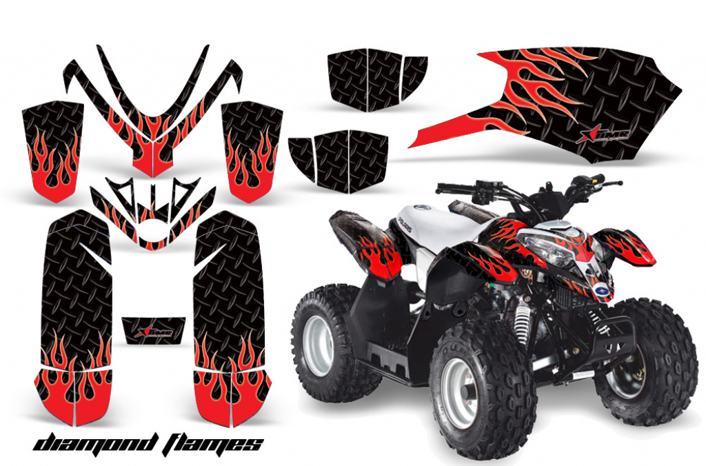 Diamond Flames Hintergrund = Schwarz, Designfarbe = Rot für Polaris Predator 50