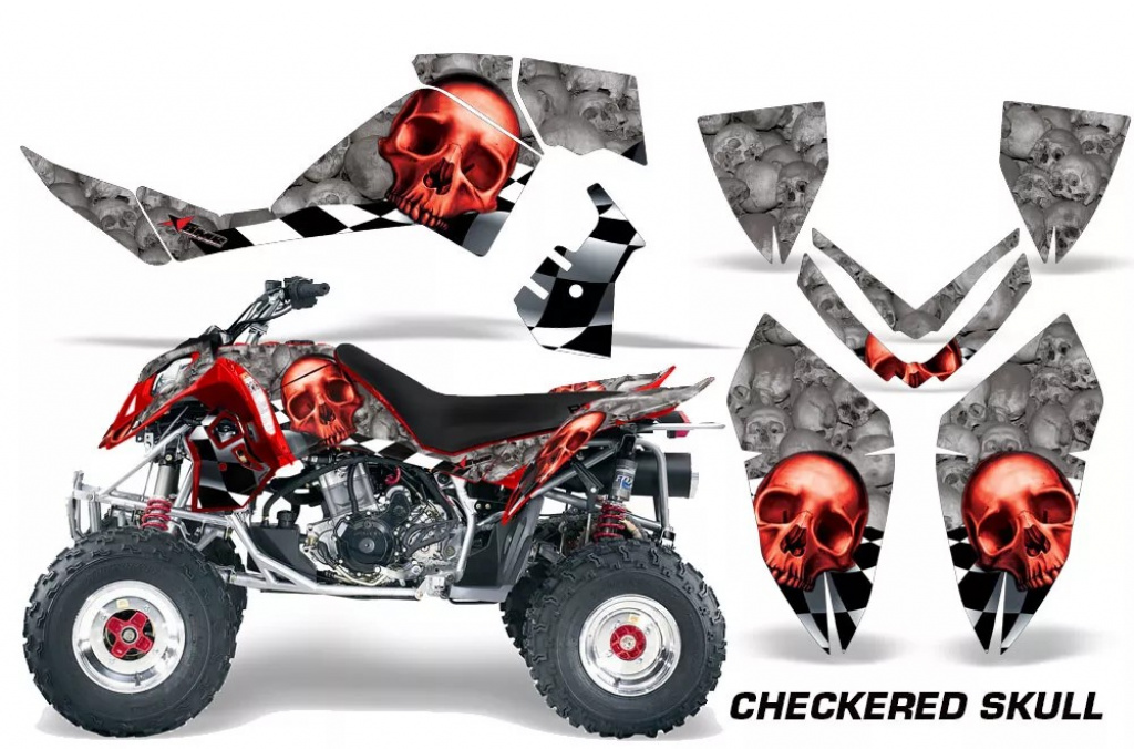 Checkered Skull Background = Silver , Design color = Red for Polaris Outlaw 450/500/525 2006-2008
