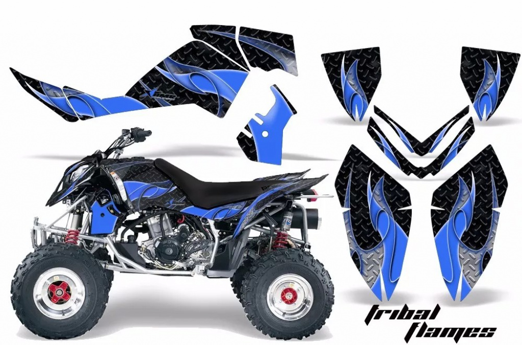 Tribal Flames Background = Black, Design color = Blue for Polaris Outlaw 450/500/525 2006-2008