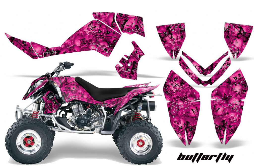 Butterfly Background = Pink, Design color = Black for Polaris Outlaw 450/500/525 2006-2008
