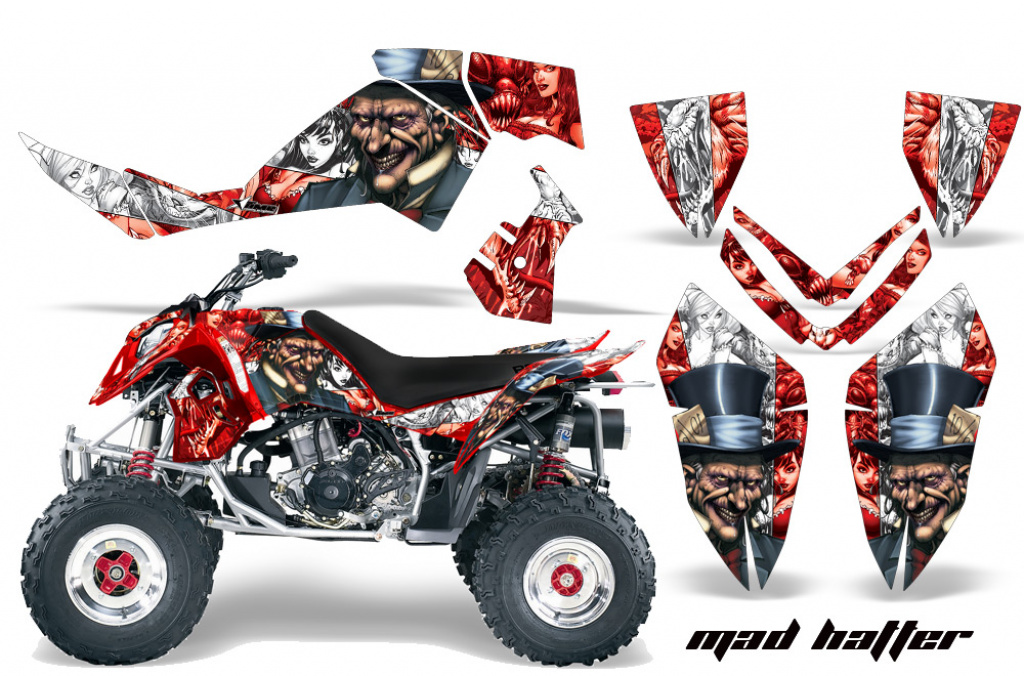 Mad-Hatter Background = Red, Design color = White for Polaris Outlaw 450/500/525 2006-2008
