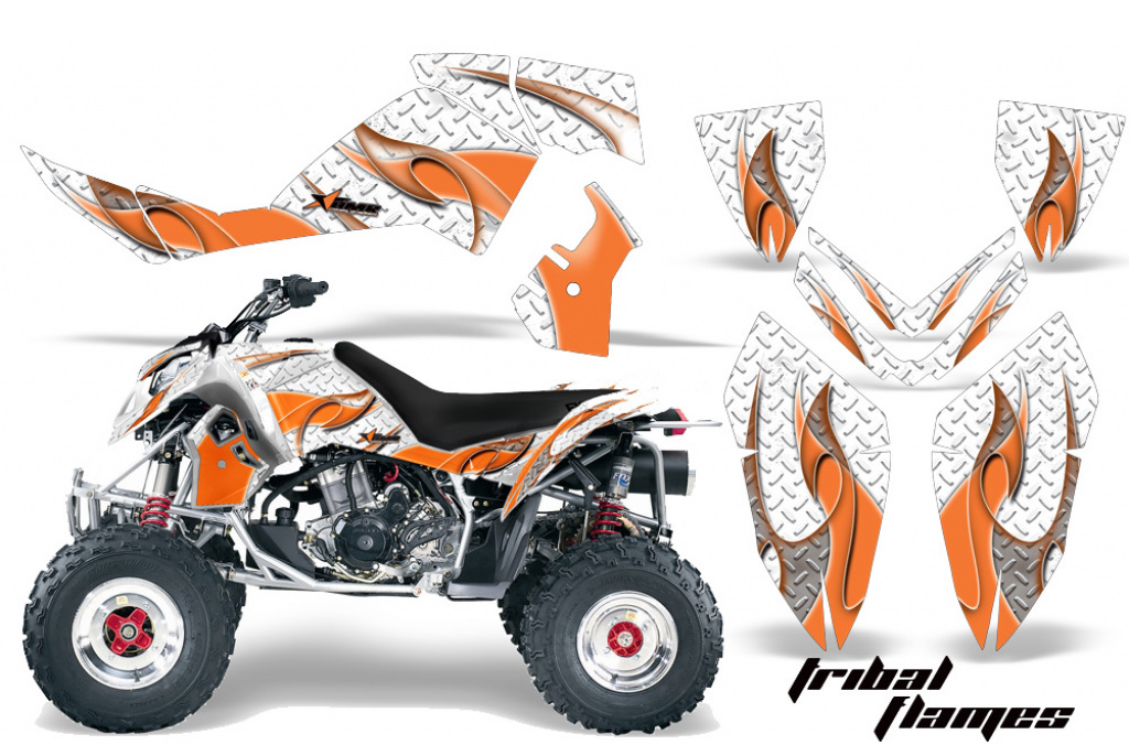 Tribal Flames Background = White, Design color = Orange for Polaris Outlaw 450/500/525 2006-2008