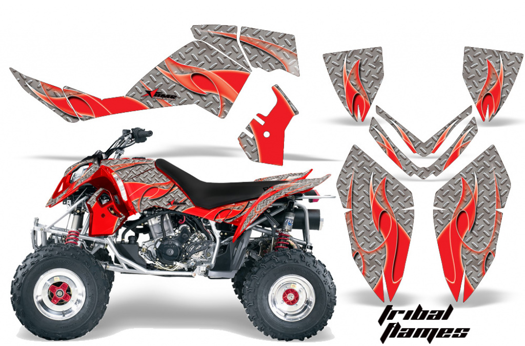 Tribal Flames Background = Silver, Design color = Red for Polaris Outlaw 450/500/525 2006-2008