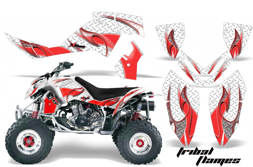Tribal Flames Background = White, Design color = Red for Polaris Outlaw 450/500/525 2006-2008