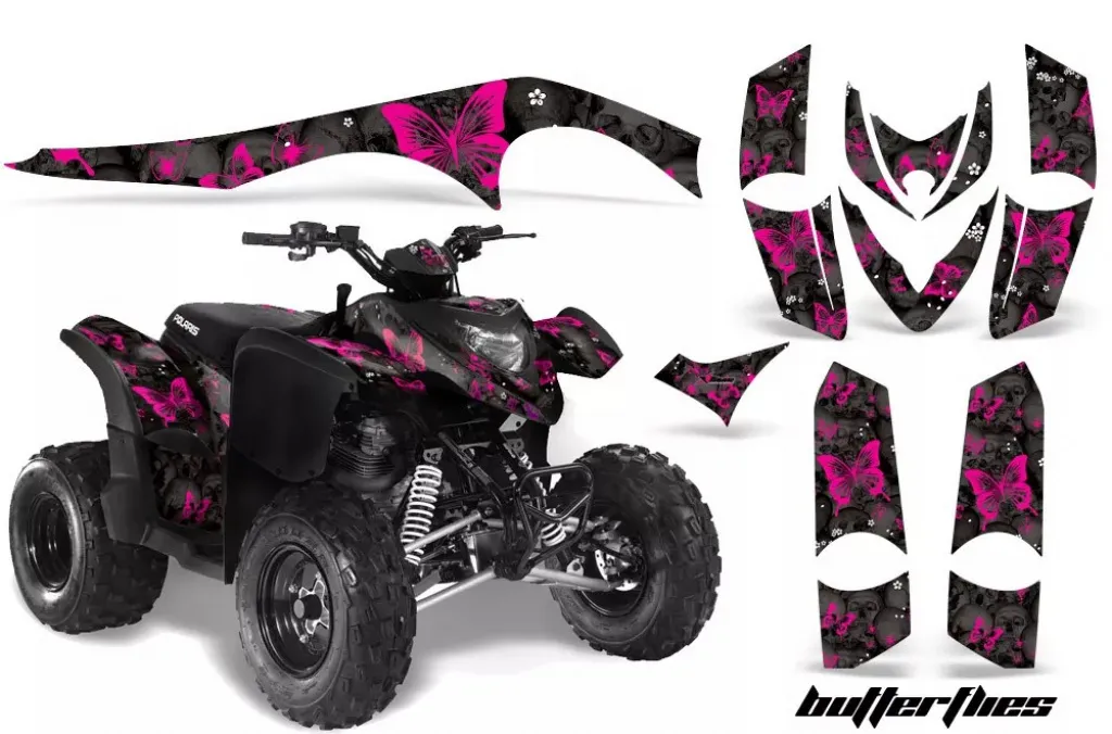 Butterfly Hintergrund = Schwarz, Designfarbe = Pink für Polaris Phoenix 200 2005-2016