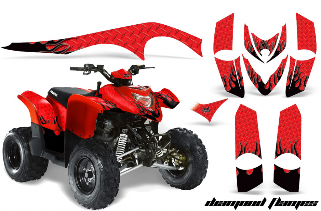 Diamond Flames Hintergrund = Rot, Designfarbe = Schwarz für Polaris Phoenix 200 2005-2016