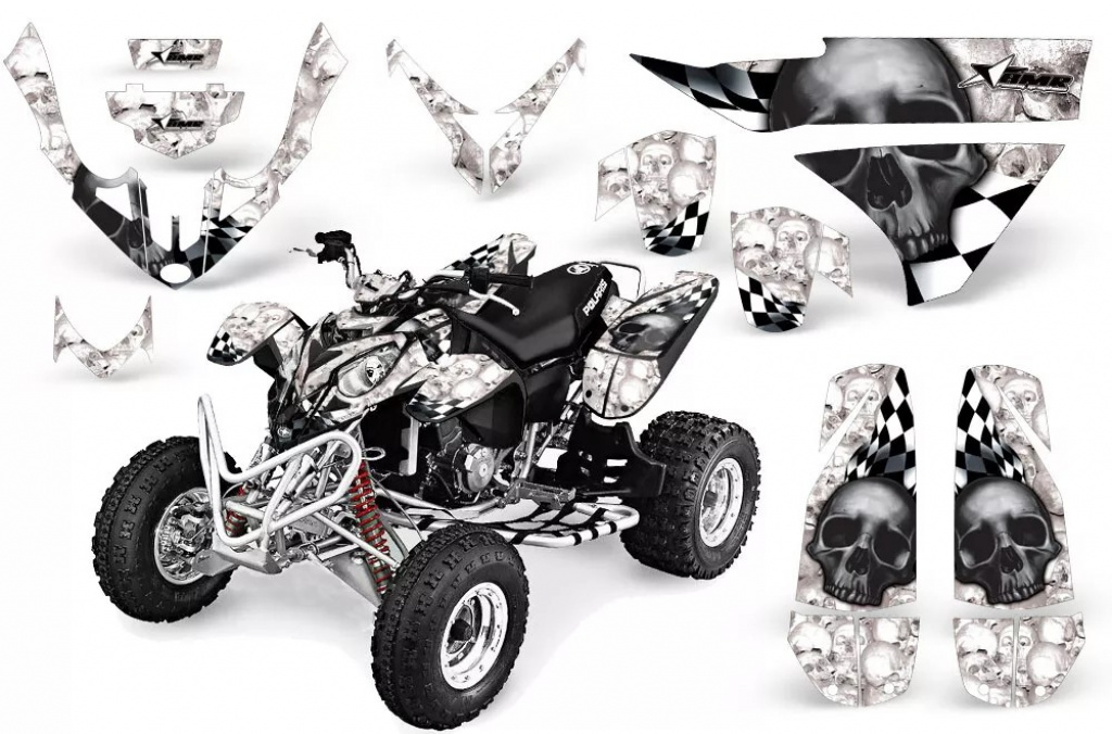 Checkered Skull Hintergrund = Weiß, Designfarbe = Schwarz für Polaris Predator 500