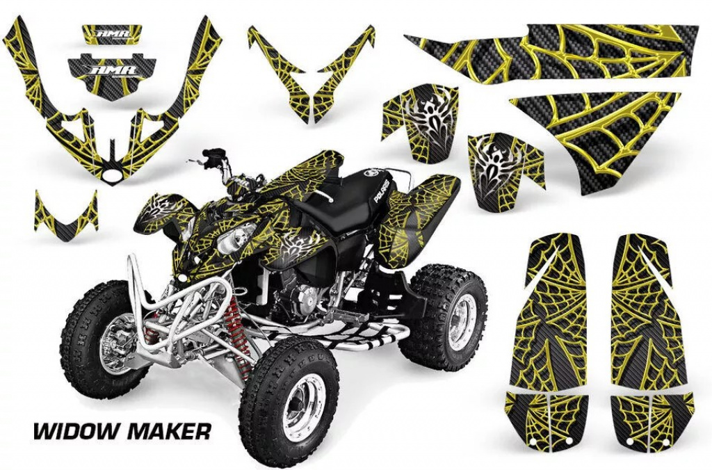 Widow Maker Hintergrund = Schwarz, Designfarbe = Gelb für Polaris Predator 500