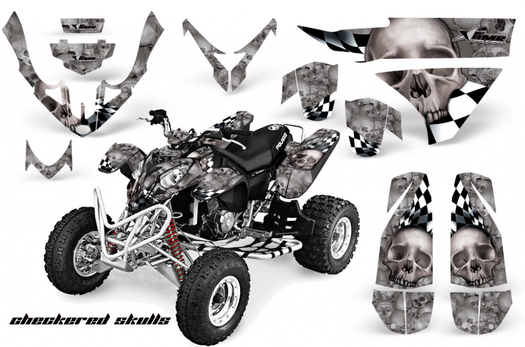 Checkered Skull Hintergrund = Silber, Designfarbe = Silber für Polaris Predator 500