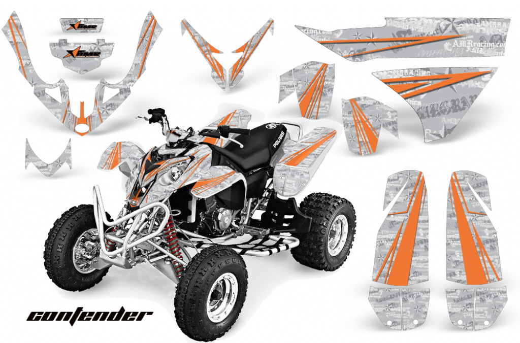 Contender Hintergrund = Silber, Designfarbe = Orange für Polaris Predator 500