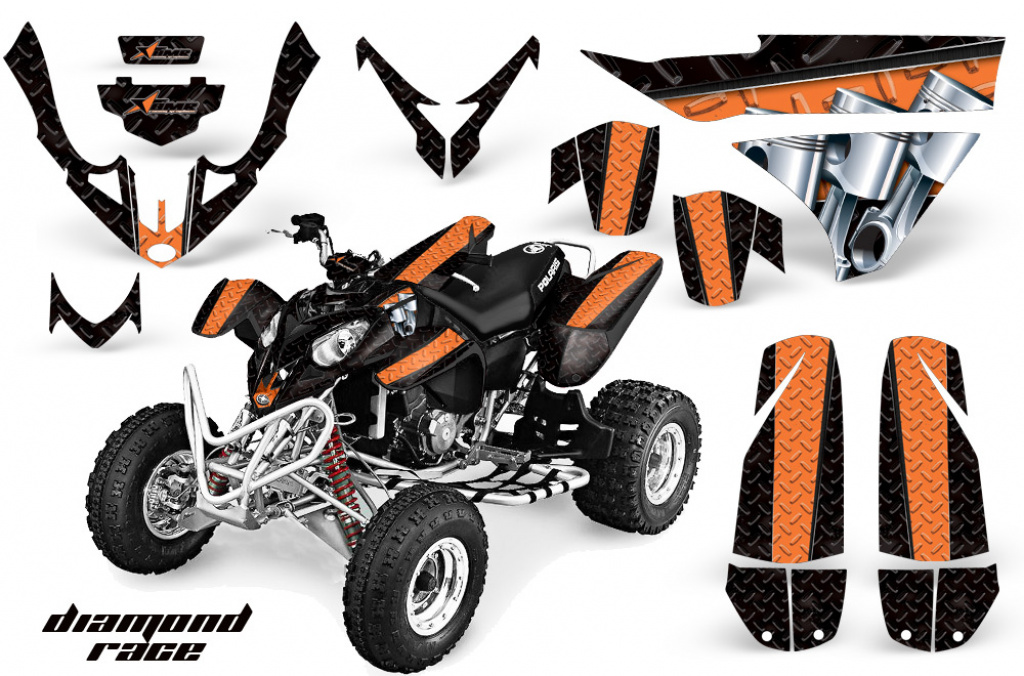 Diamond Race Hintergrund = Schwarz, Designfarbe = Orange für Polaris Predator 500