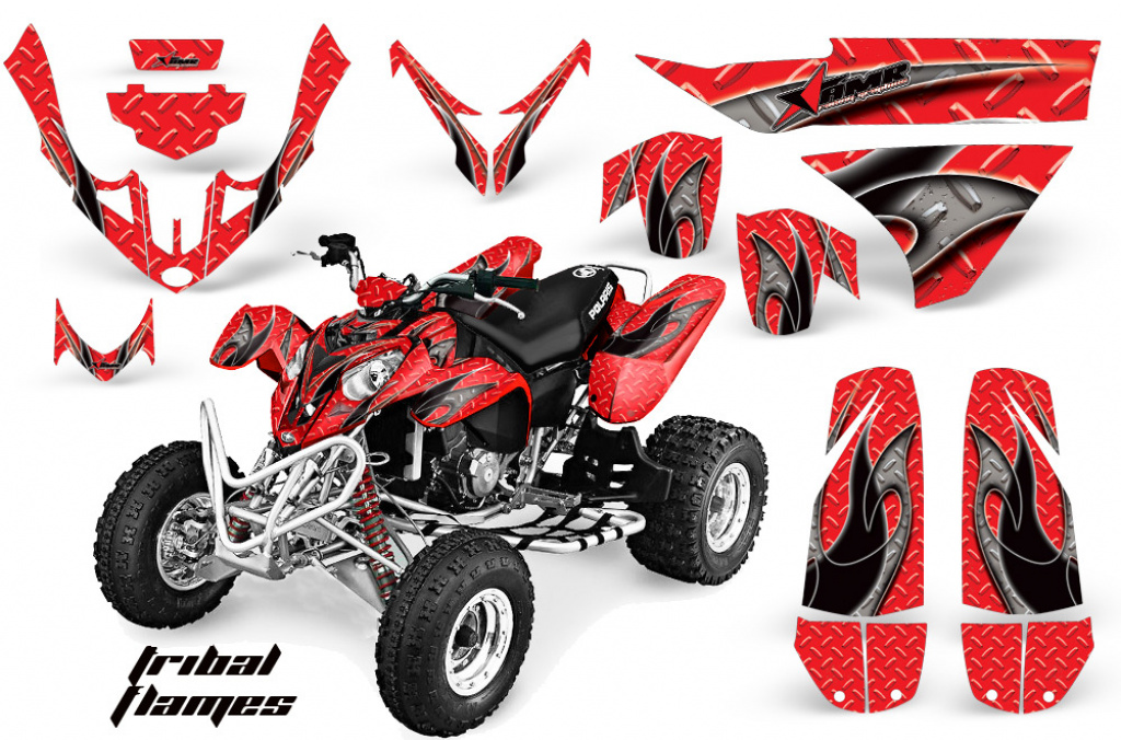 Tribal Flames Hintergrund = Rot, Designfarbe = Schwarz für Polaris Predator 500
