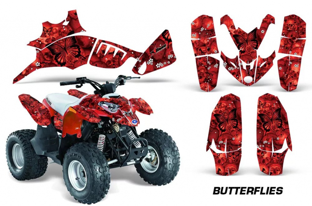 Butterfly Hintergrund = Rot, Designfarbe = Schwarz für Polaris Predator 90