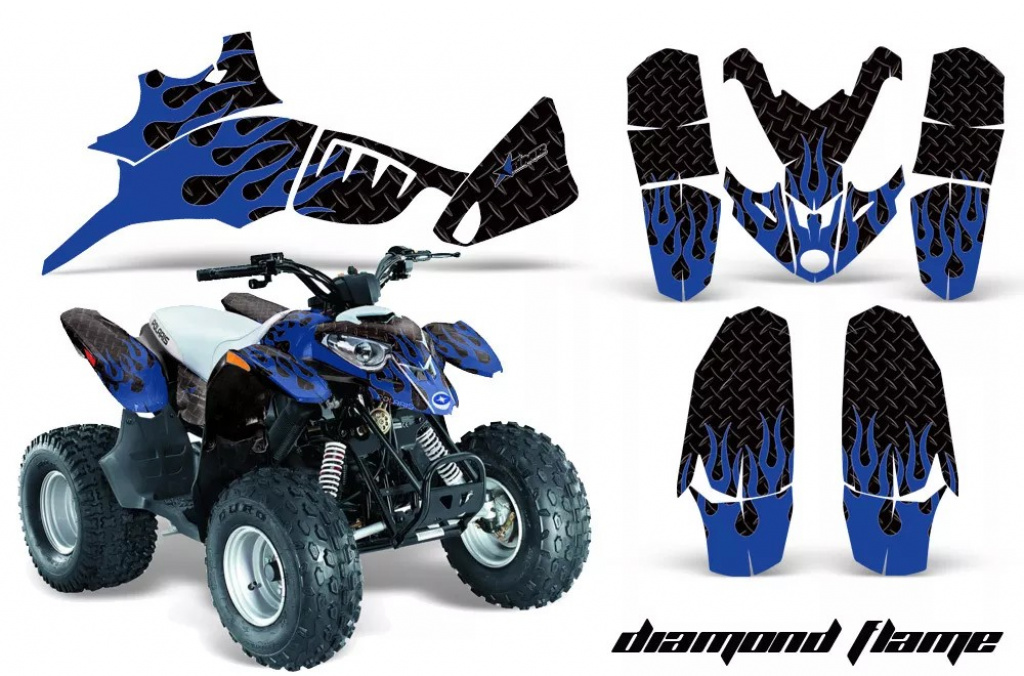 Diamond Flames Hintergrund = Schwarz, Designfarbe = Blau für Polaris Predator 90