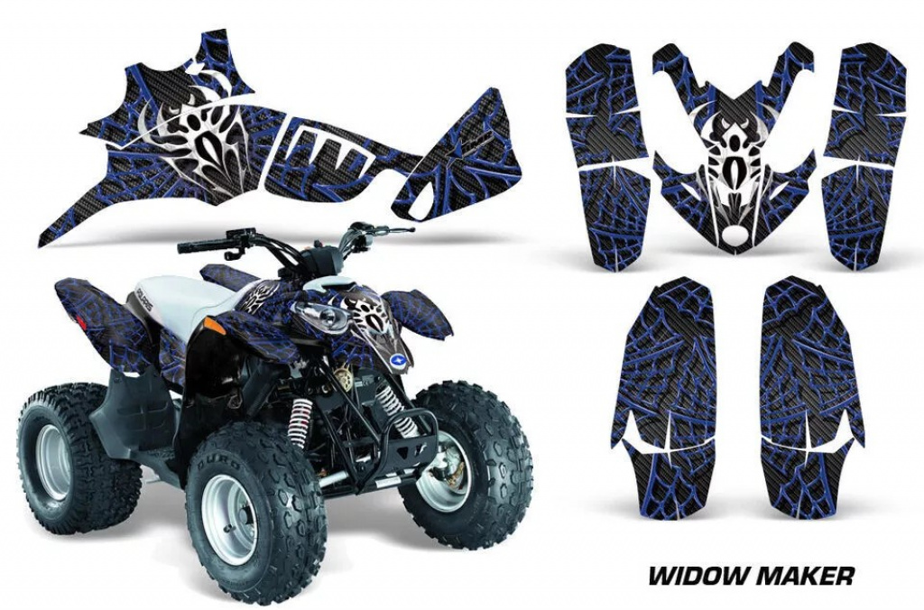 Widow Maker Hintergrund = Schwarz, Designfarbe = Blau für Polaris Predator 90