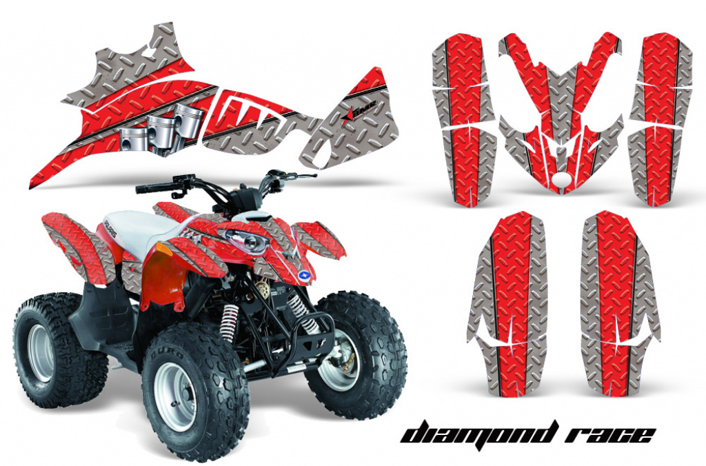 Diamond Race Hintergrund = Silber, Designfarbe = Rot für Polaris Predator 90