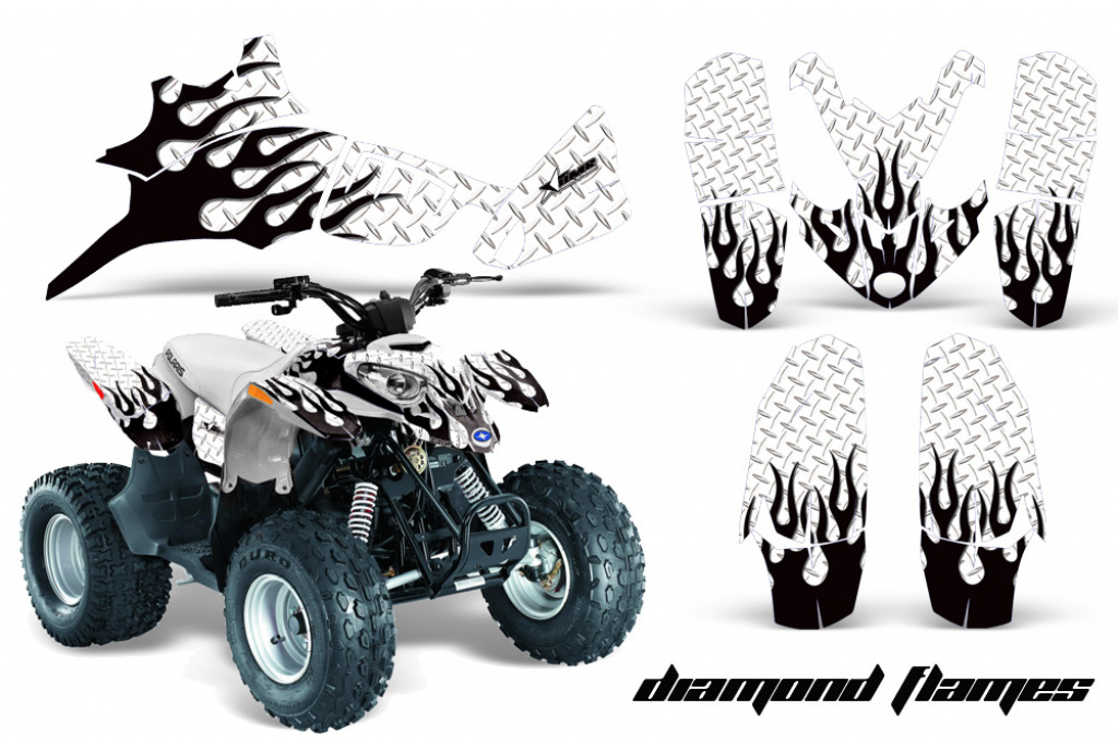Diamond Flames Hintergrund = Weiß, Designfarbe = Schwarz für Polaris Predator 90