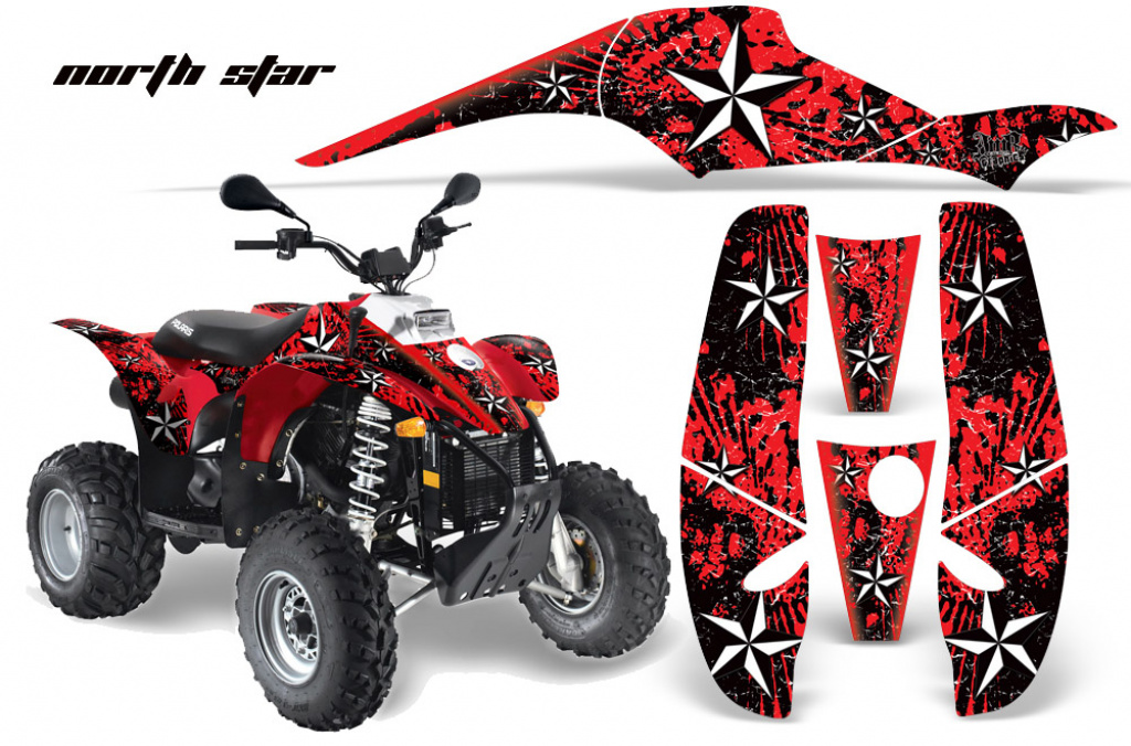 Northstar Hintergrund = Rot, Designfarbe = Weiß für Polaris Scrambler 1985-2009