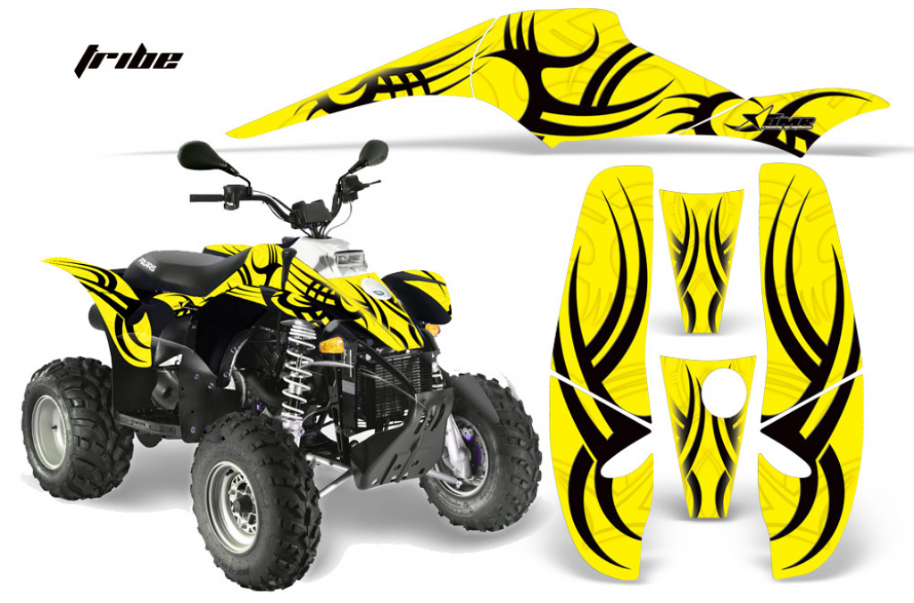 Tribe Hintergrund = Gelb, Designfarbe = Schwarz für Polaris Scrambler 1985-2009