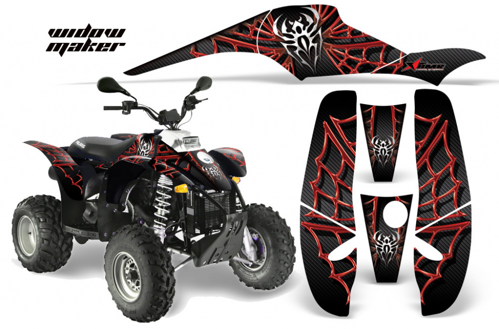 Widow Maker Hintergrund = Schwarz, Designfarbe = Rot für Polaris Scrambler 1985-2009