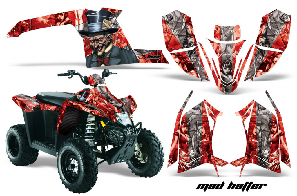 Mad-Hatter Hintergrund = Rot, Designfarbe = Silber für Polaris Trailblazer 2010-2013