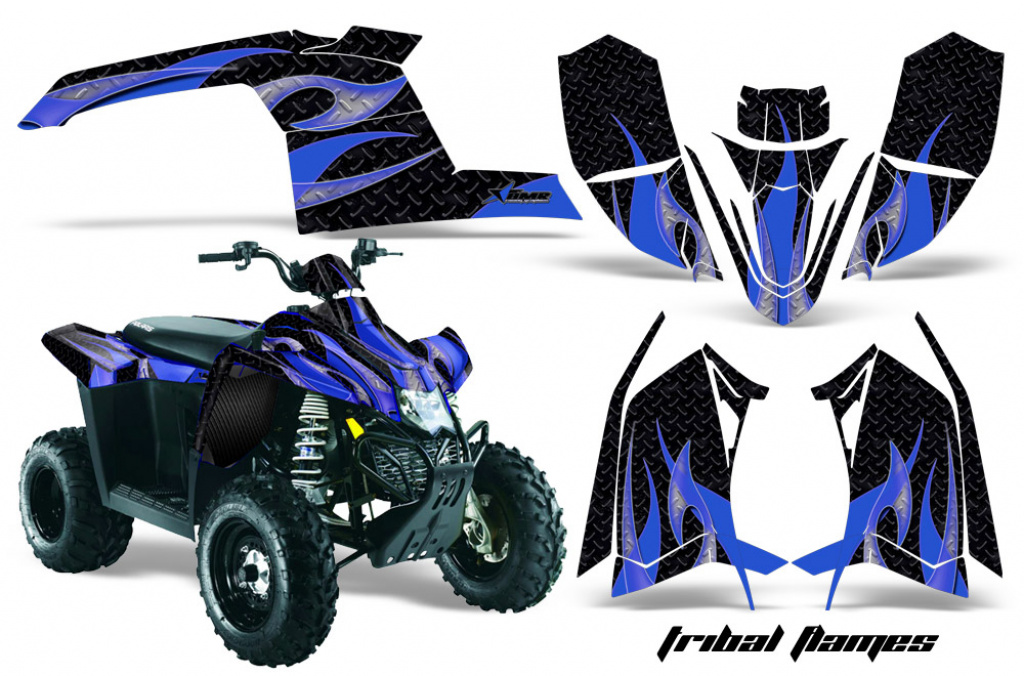 Tribal Flames Hintergrund = Schwarz, Designfarbe = Blau für Polaris Trailblazer 2010-2013