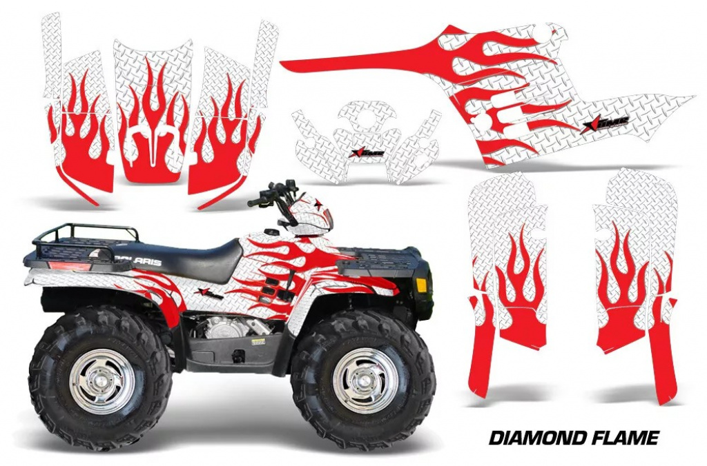 Diamond Flames Background = White, Design color = Red for Polaris Sportsman 400/500/600/700 95-04