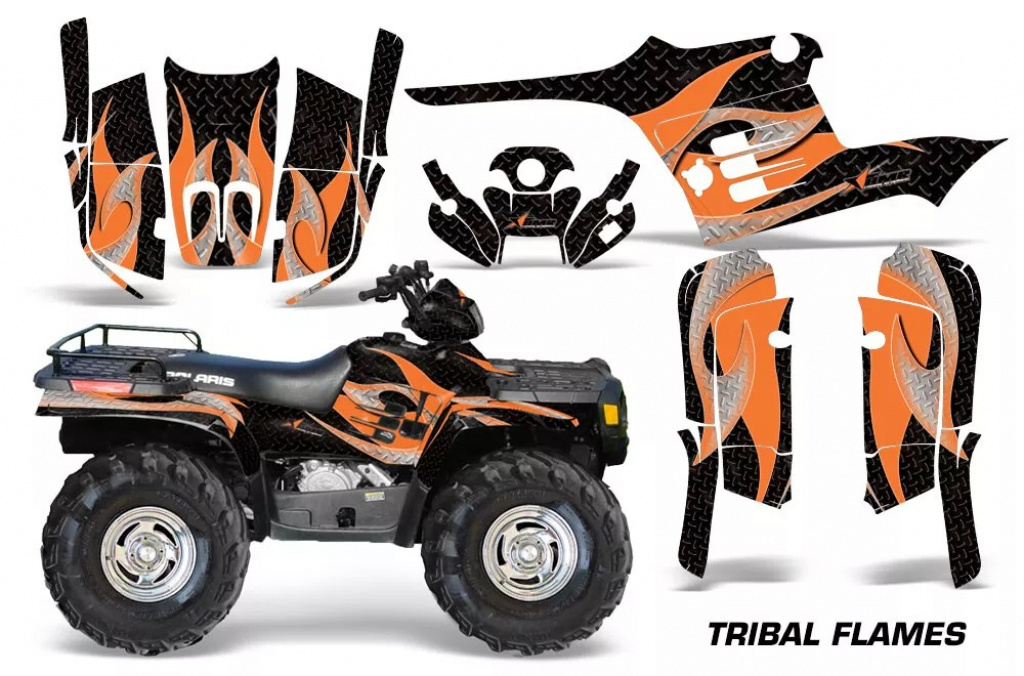 Tribal Flames Background = Black, Design color = Orange for Polaris Sportsman 400/500/600/700 95-04