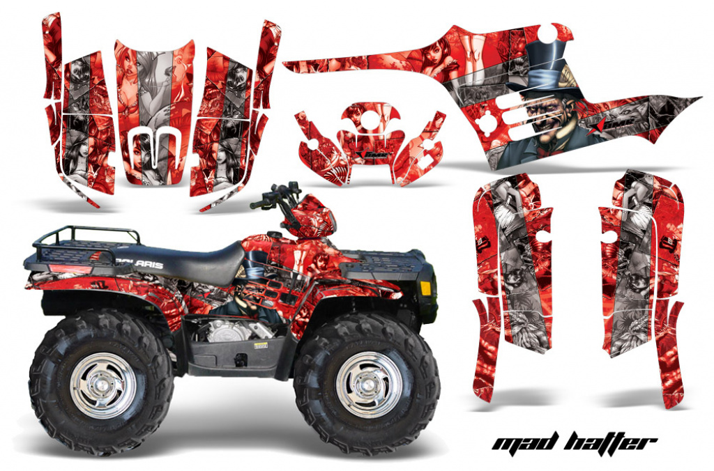 Mad-Hatter Background = Red, Design color = Silver for Polaris Sportsman 400/500/600/700 95-04