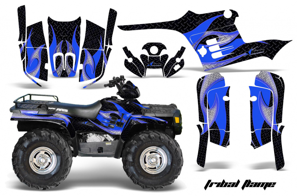 Tribal Flames Background = Black, Design color = Blue for Polaris Sportsman 400/500/600/700 95-04