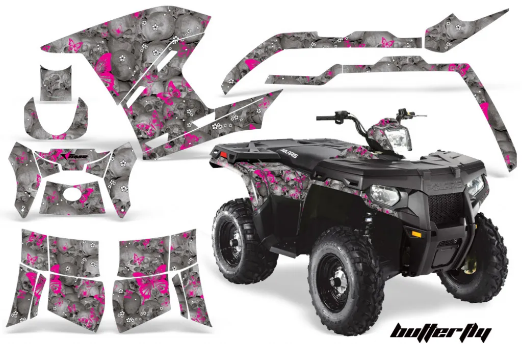 Butterfly Background = Silver, Design color = Pink for Polaris Sportsman 800/500/400 11-15