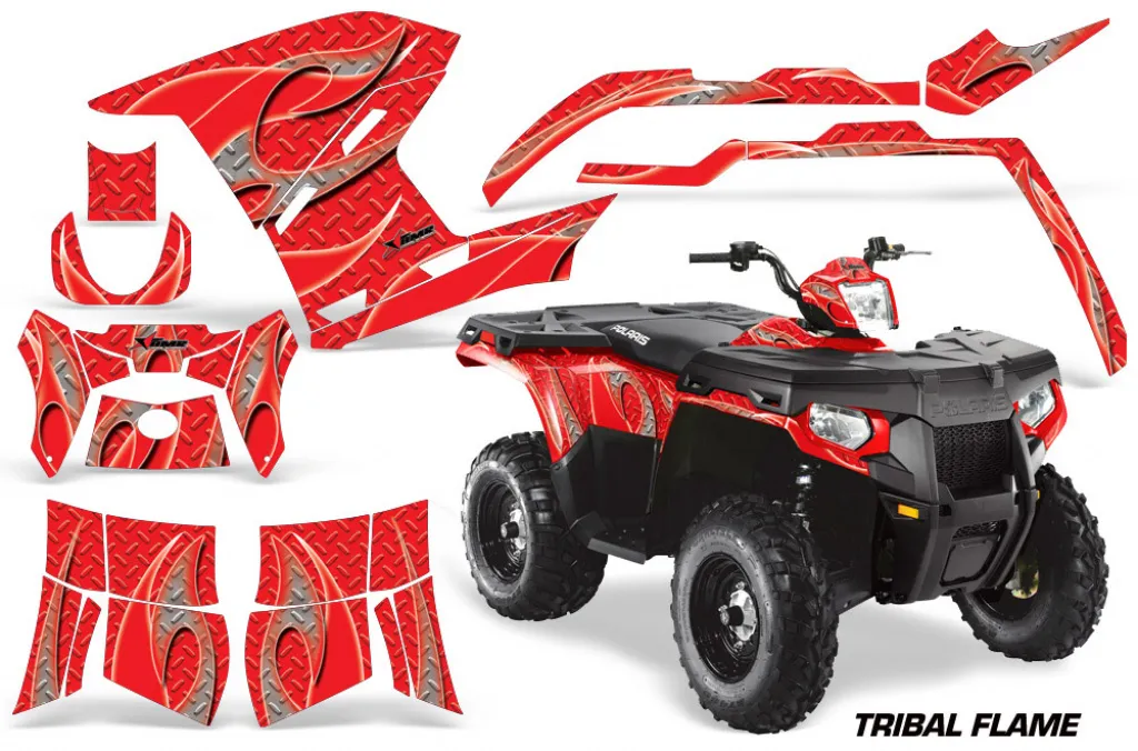 Tribal Flames Background = Red, Design color = Red for Polaris Sportsman 800/500/400 11-15