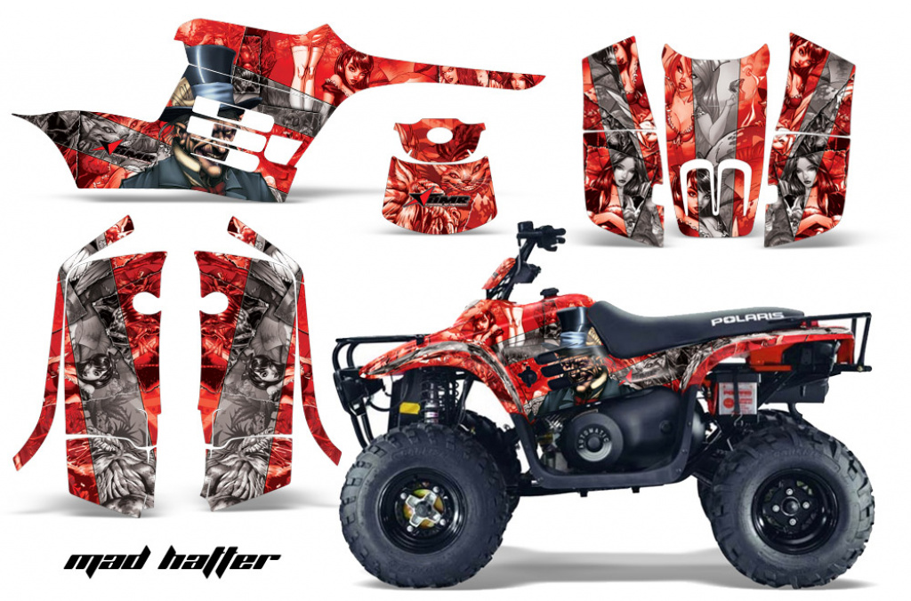 Mad-Hatter Hintergrund = Rot, Designfarbe = Silber für Polaris Trailboss 330 04-09