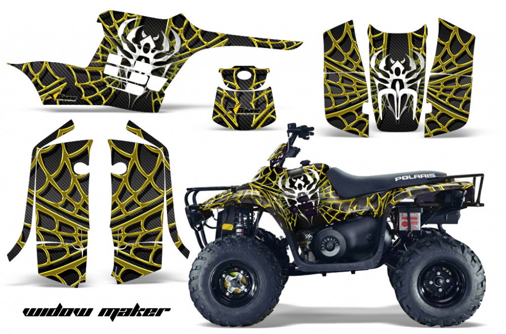 Widow Maker Hintergrund = Schwarz, Designfarbe = Gelb für Polaris Trailboss 330 04-09